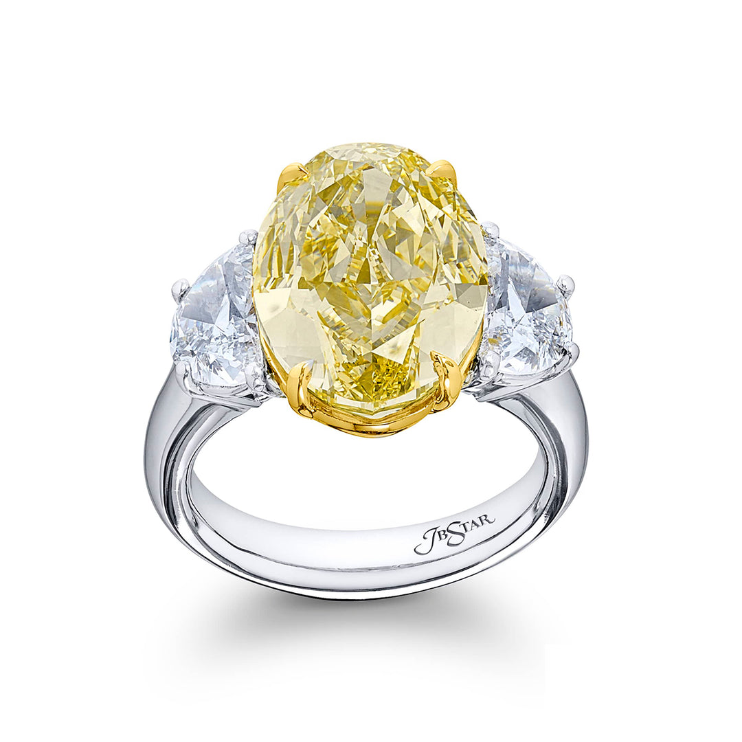 Platinum Oval Fancy Yellow Diamond Certified Ring