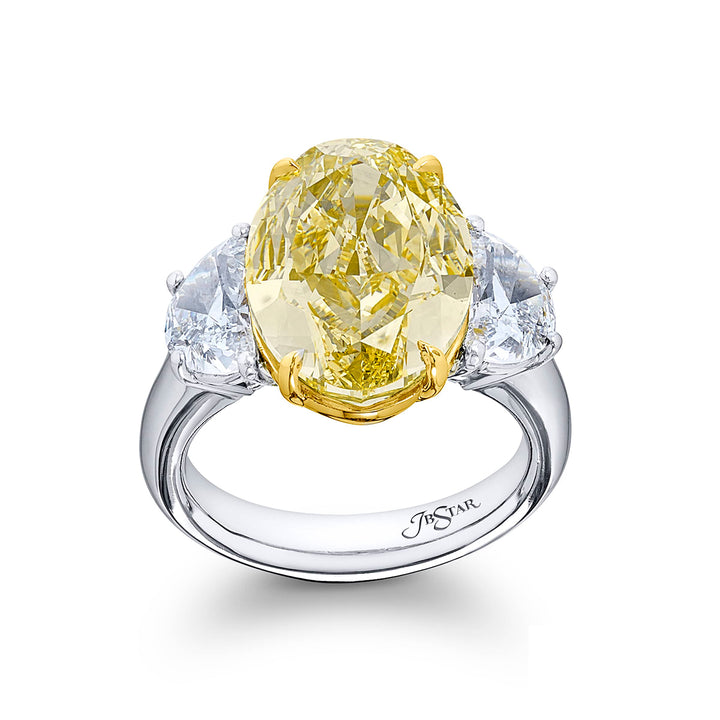 Platinum Oval Fancy Yellow Diamond Certified Ring