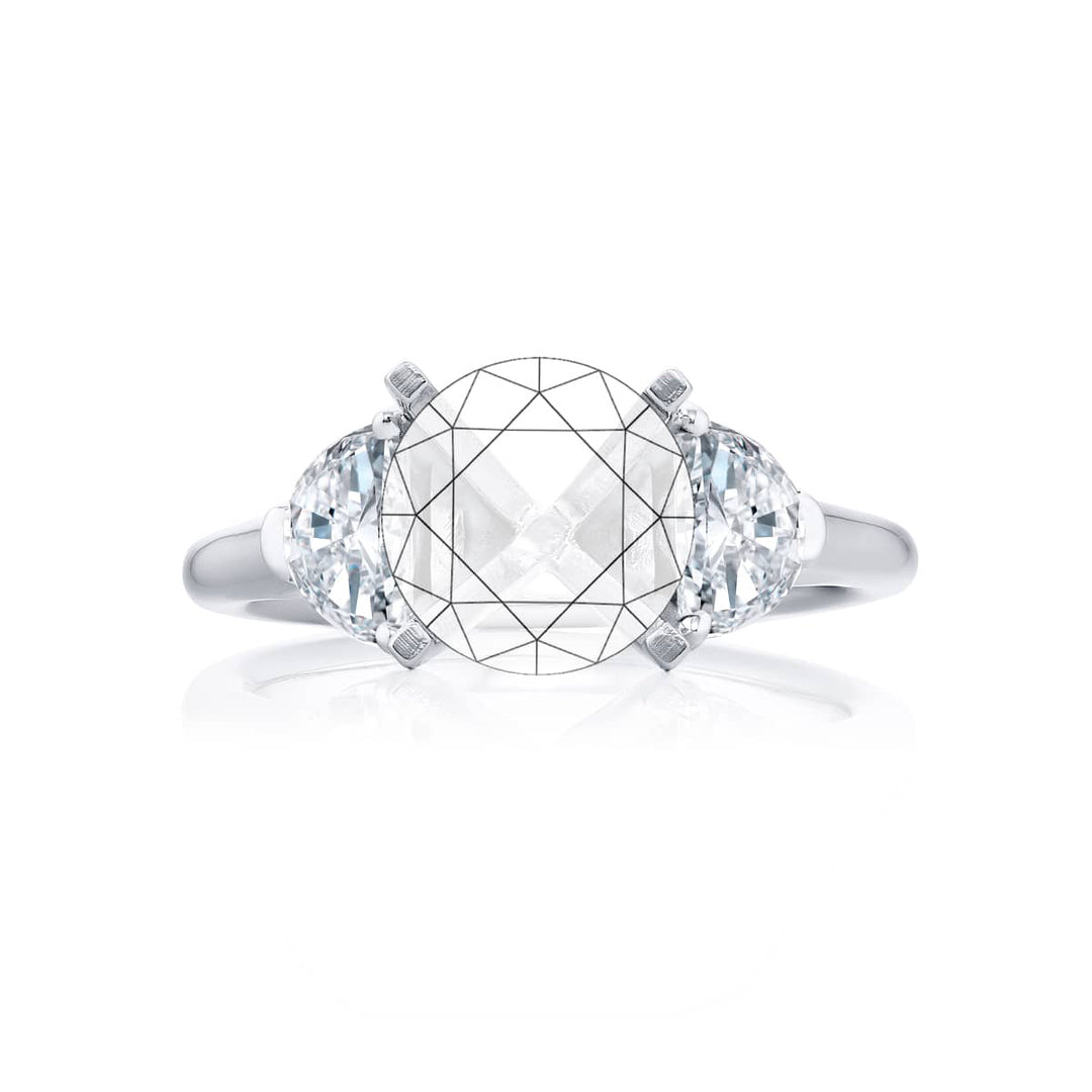 Dazzling Brilliance: Our beautiful Diamond Semi-mount. These two stunning half-moon diamonds in a shared prong setting are handcrafted in pure platinum.