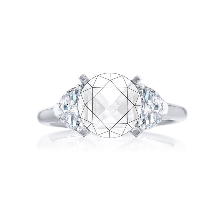 Dazzling Brilliance: Our beautiful Diamond Semi-mount. These two stunning half-moon diamonds in a shared prong setting are handcrafted in pure platinum.