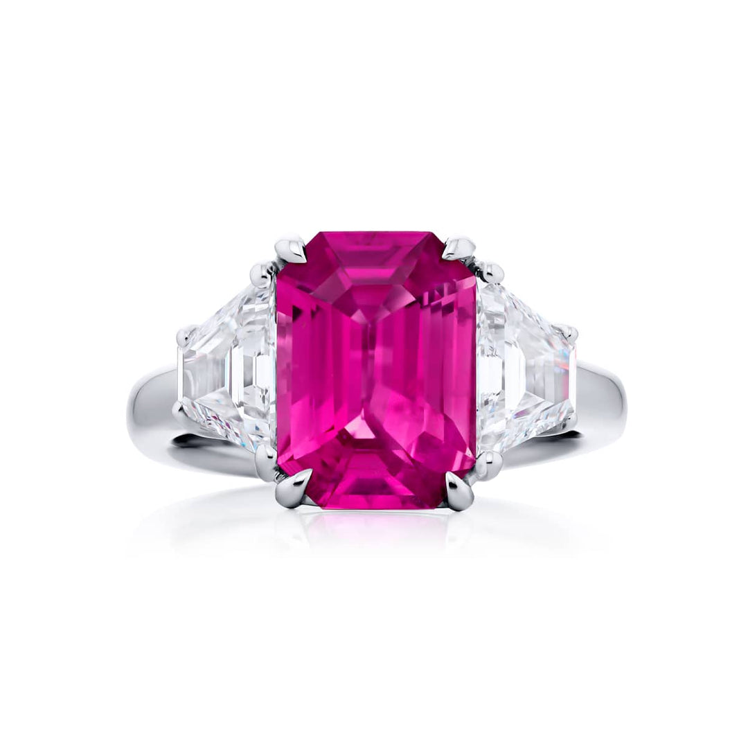 Platinum Emerald-Cut No-Heat Pink Sapphire Certified Ring