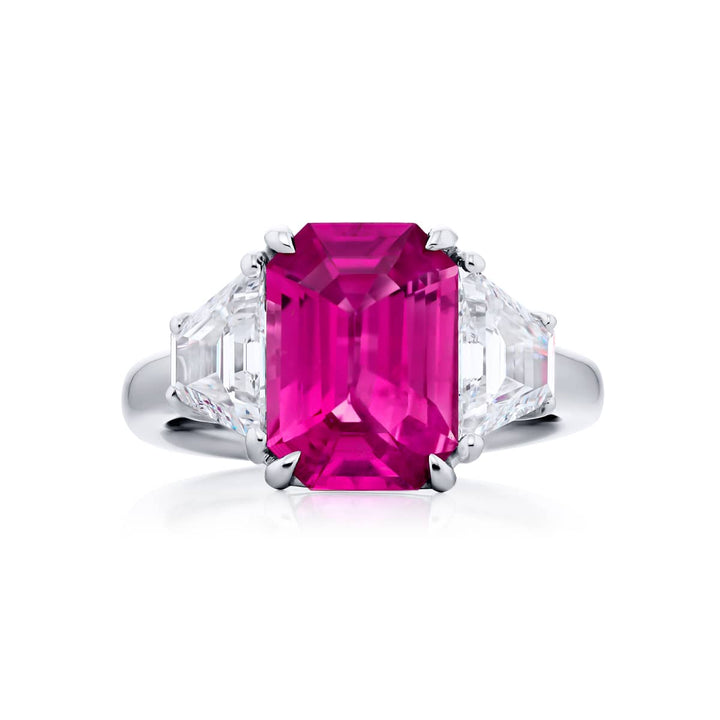 Platinum Emerald-Cut No-Heat Pink Sapphire Certified Ring