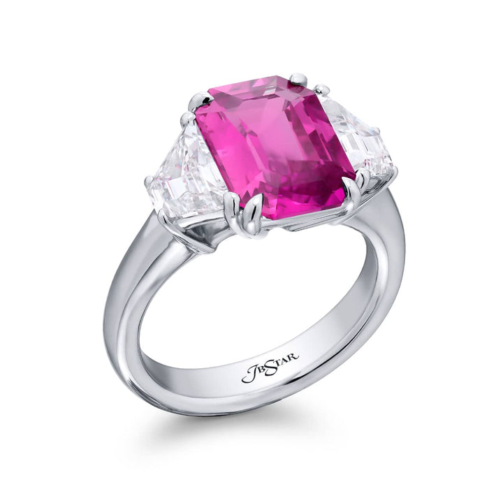 Platinum Emerald-Cut No-Heat Pink Sapphire Certified Ring