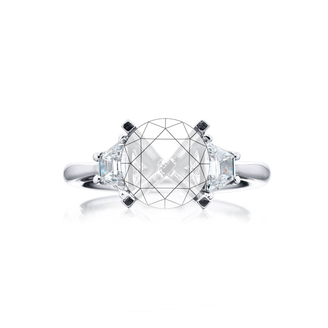 Dazzling Brilliance: Our beautiful Diamond Semi-mount. These two stunning trapezoid diamonds in a shared prong setting are handcrafted in pure platinum.