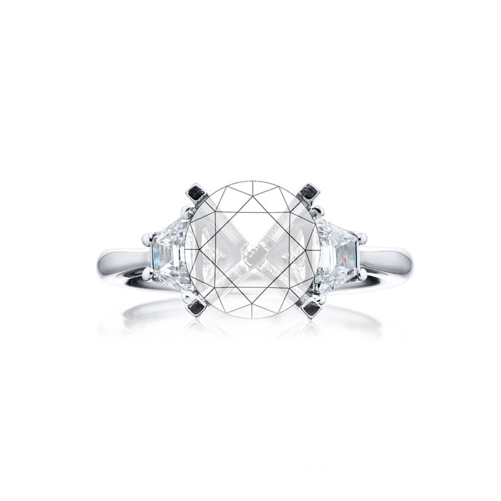 Dazzling Brilliance: Our beautiful Diamond Semi-mount. These two stunning trapezoid diamonds in a shared prong setting are handcrafted in pure platinum.