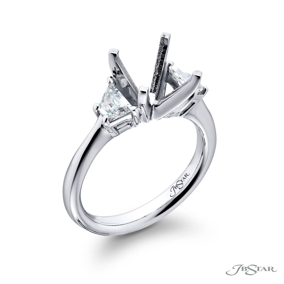 Dazzling Brilliance: Our beautiful Diamond Semi-mount. These two stunning trapezoid diamonds in a shared prong setting are handcrafted in pure platinum.