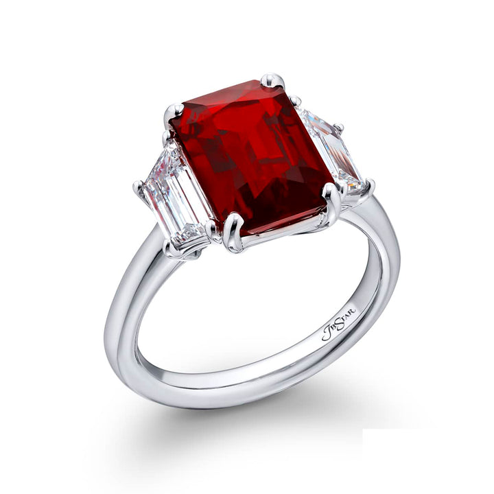 4.86 ct. No-Heat Vivid Emerald-Cut Ruby and Diamond Ring in Platinum