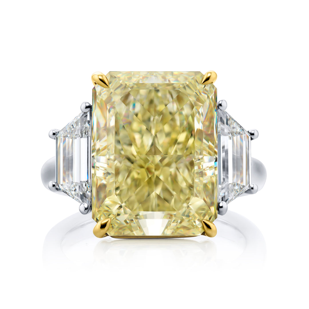 Platinum and 18K Yellow Gold Radiant-Cut Fancy Yellow Diamond Certified Ring