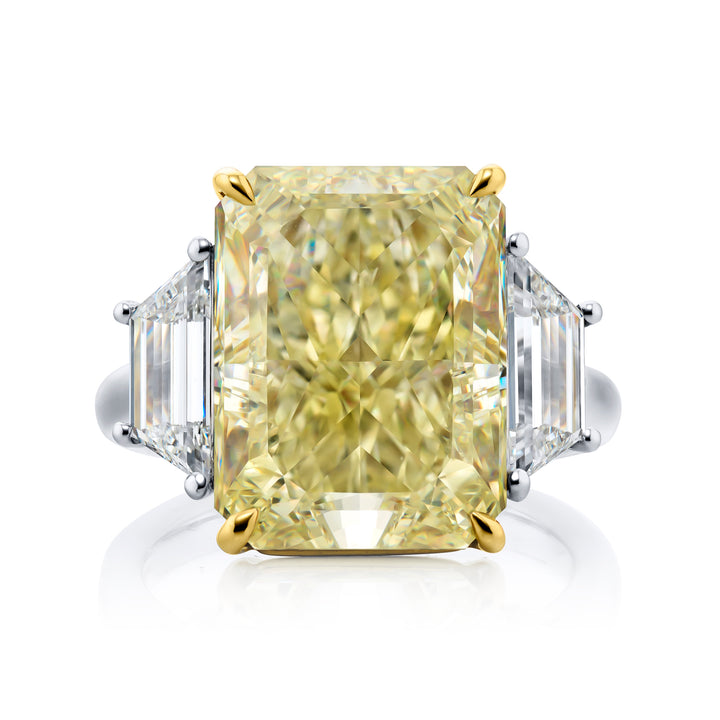 Platinum and 18K Yellow Gold Radiant-Cut Fancy Yellow Diamond Certified Ring