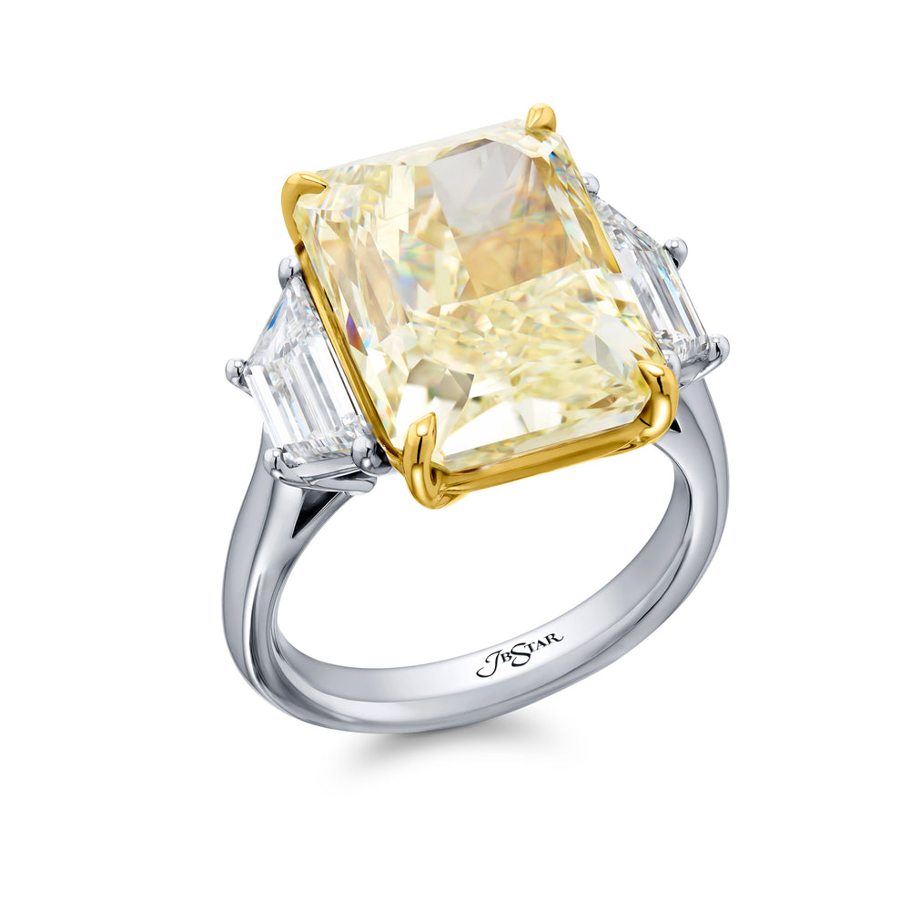 Platinum and 18K Yellow Gold Radiant-Cut Fancy Yellow Diamond Certified Ring