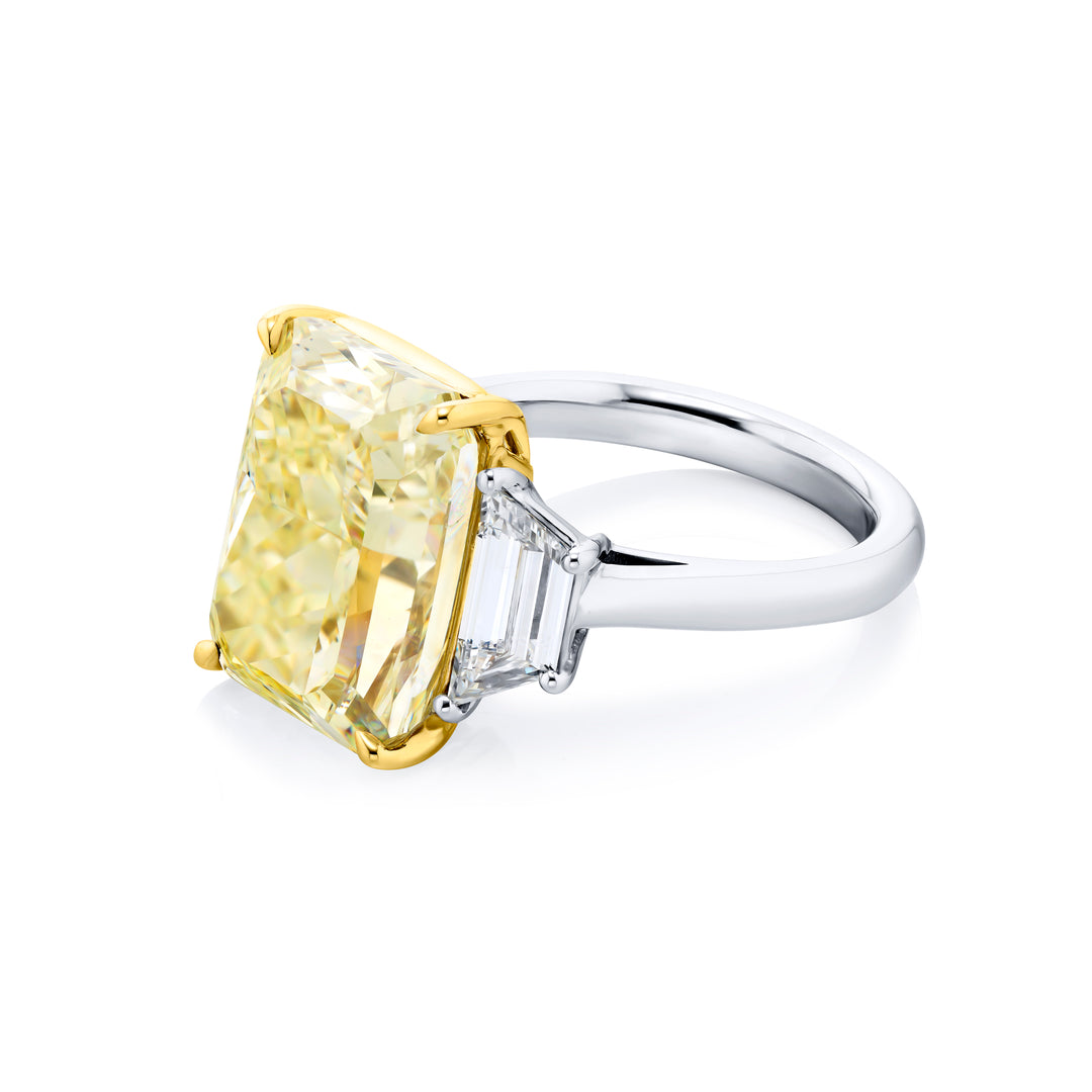 Platinum and 18K Yellow Gold Radiant-Cut Fancy Yellow Diamond Certified Ring
