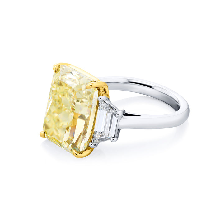 Platinum and 18K Yellow Gold Radiant-Cut Fancy Yellow Diamond Certified Ring