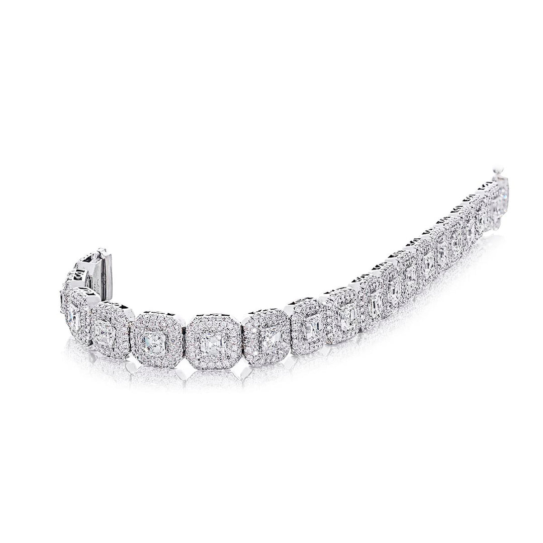 Platinum Square Emerald-Cut Diamond Micro Pave Bracelet