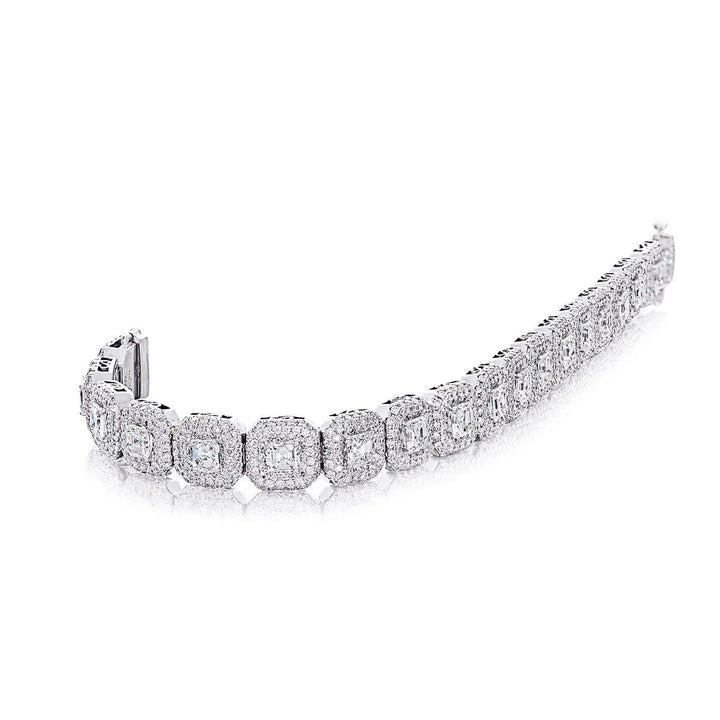 Platinum Square Emerald-Cut Diamond Micro Pave Bracelet