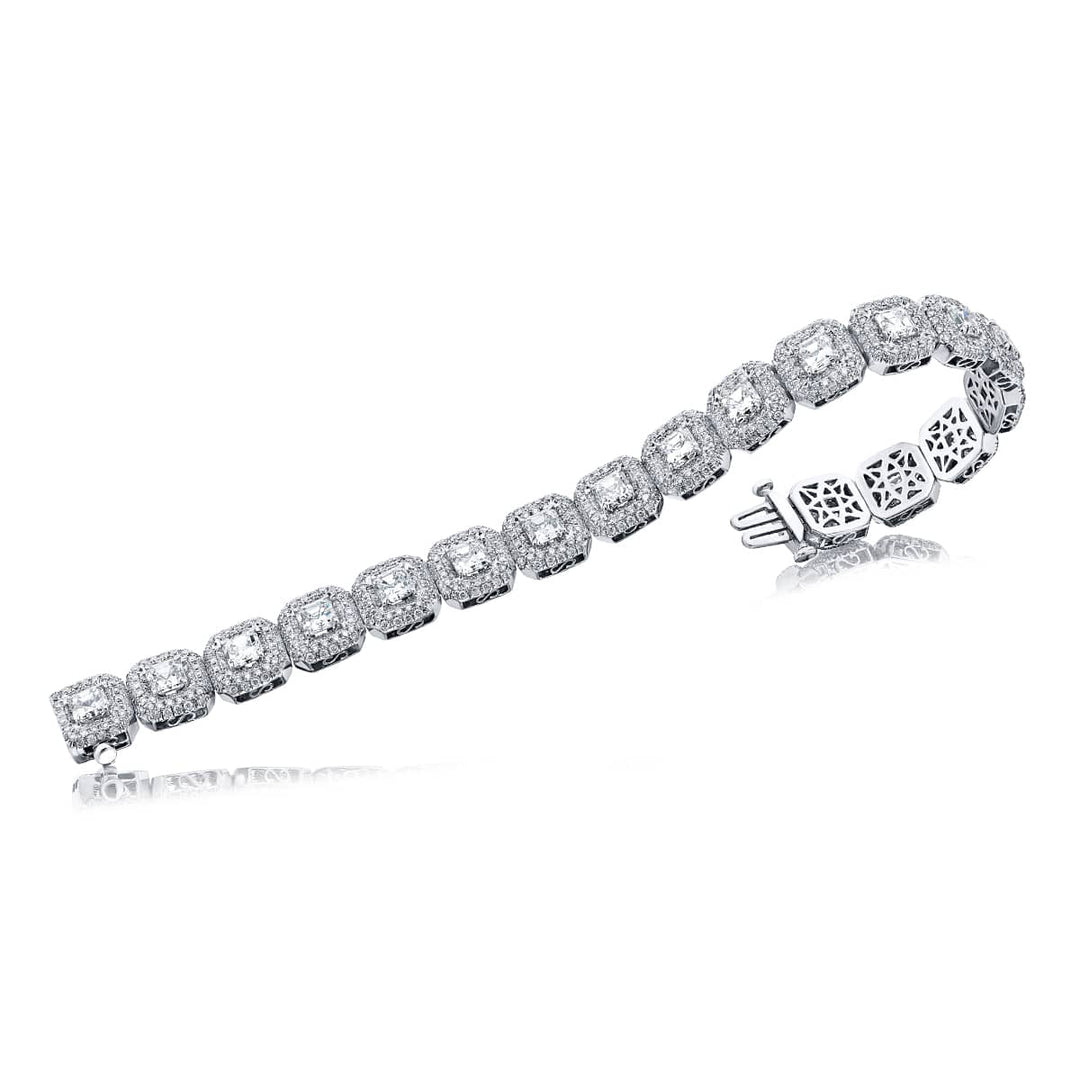 Platinum Square Emerald-Cut Diamond Micro Pave Bracelet