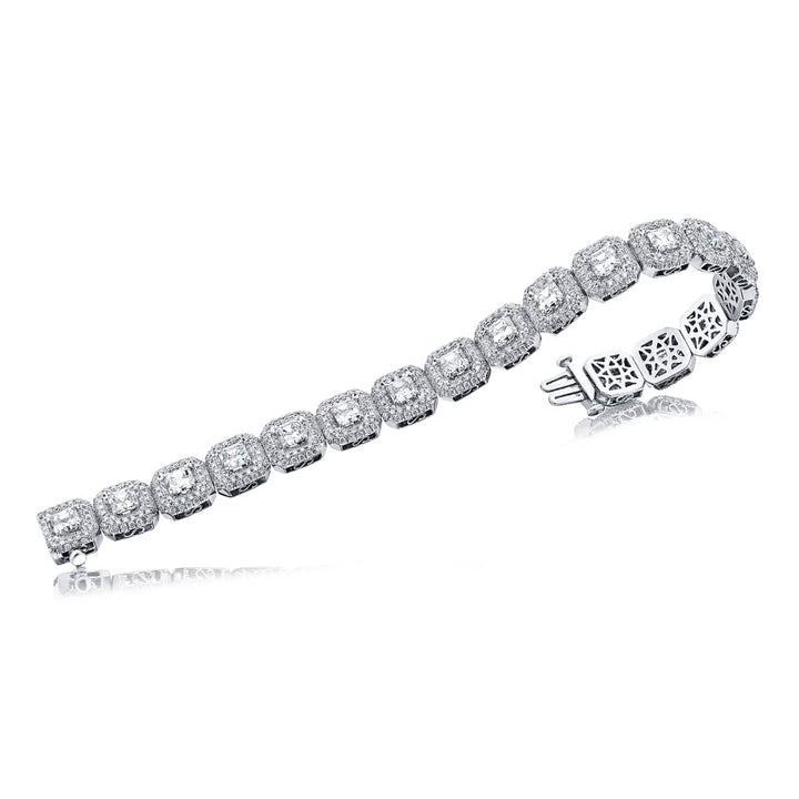 Platinum Square Emerald-Cut Diamond Micro Pave Bracelet