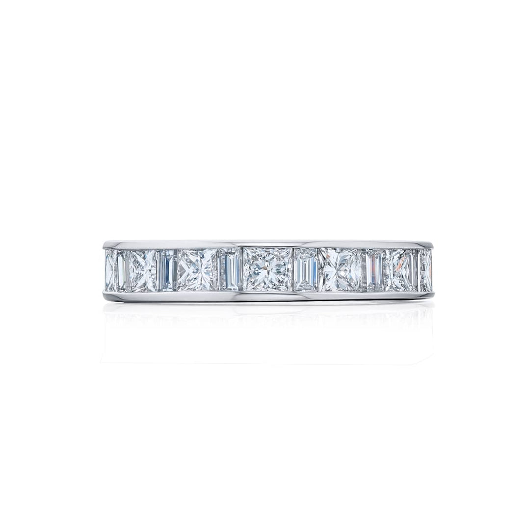 Platinum Princess-Cut & Straight Baguette Diamond Eternity Band