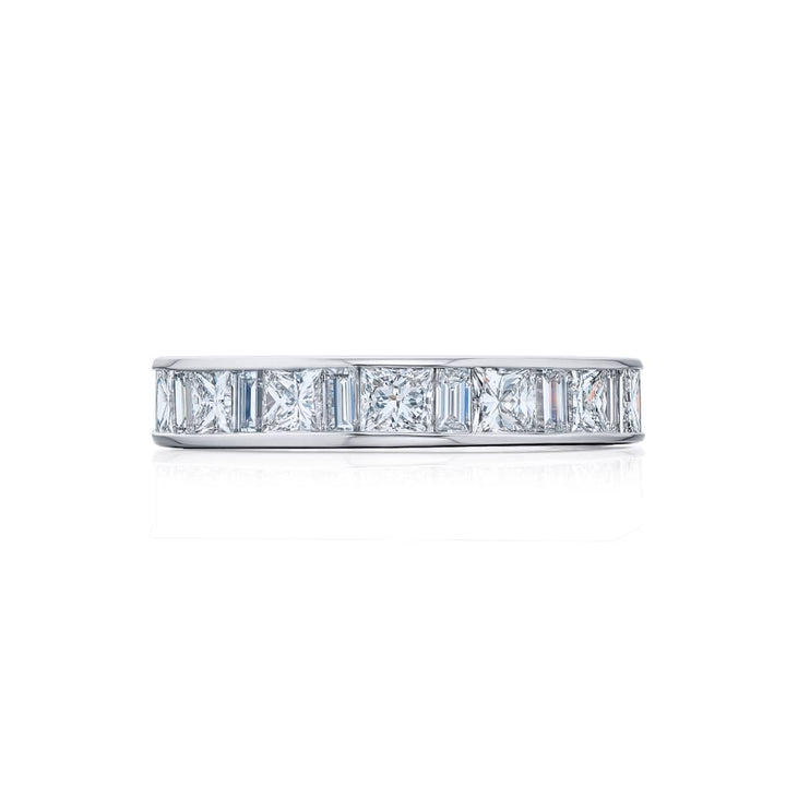 Platinum Princess-Cut & Straight Baguette Diamond Eternity Band