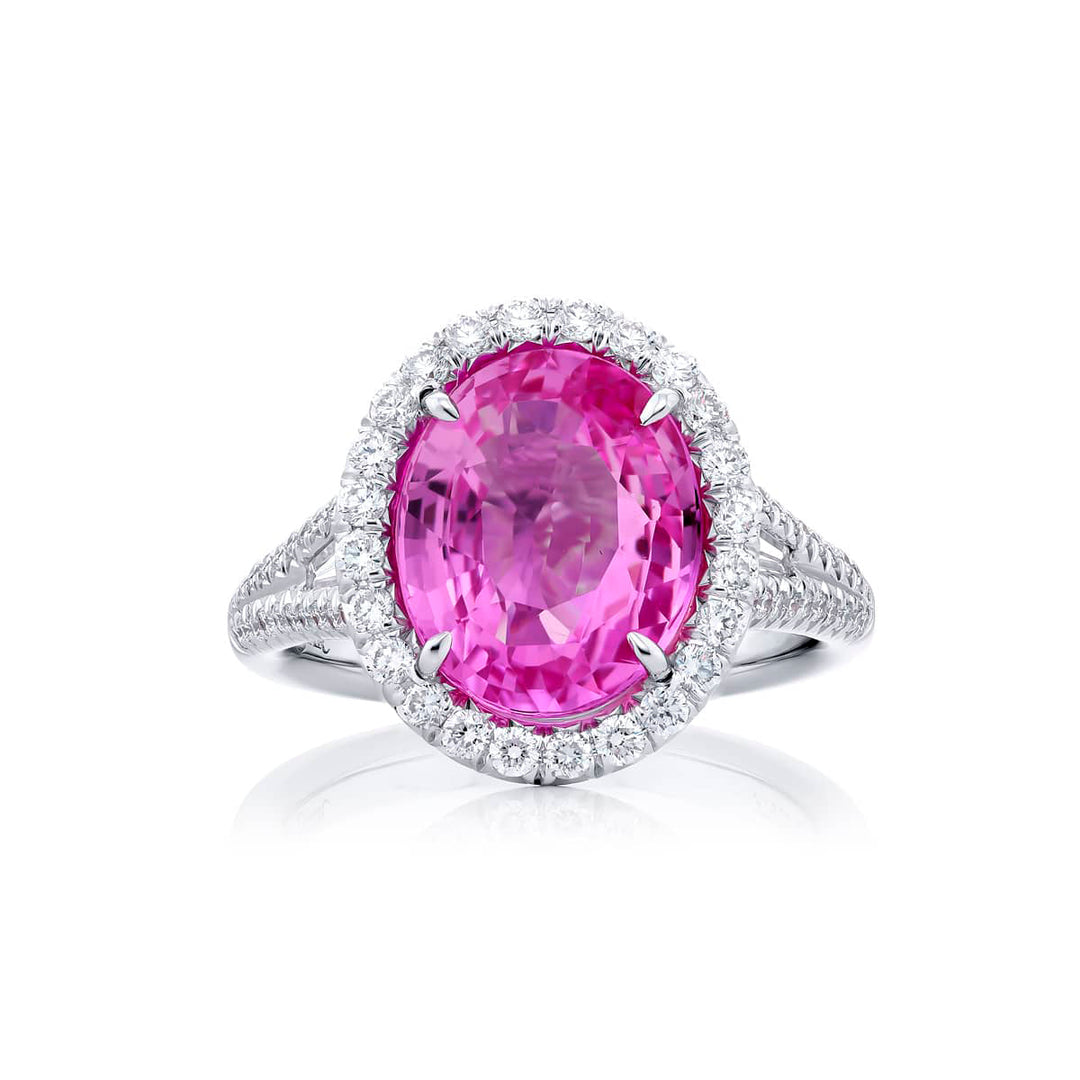 5.52 ct. Oval Pink Sapphire & Diamond Ring in Platinum
