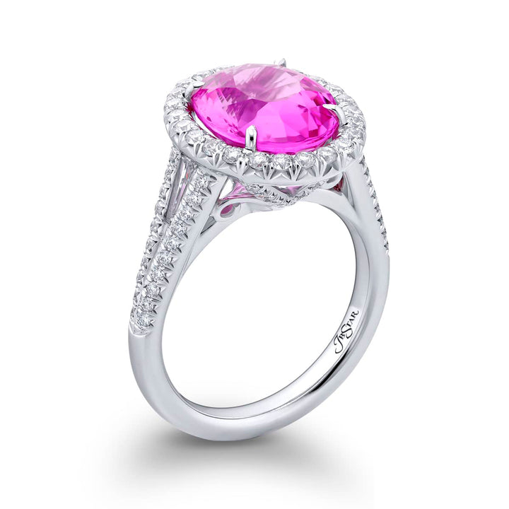 5.52 ct. Oval Pink Sapphire & Diamond Ring in Platinum