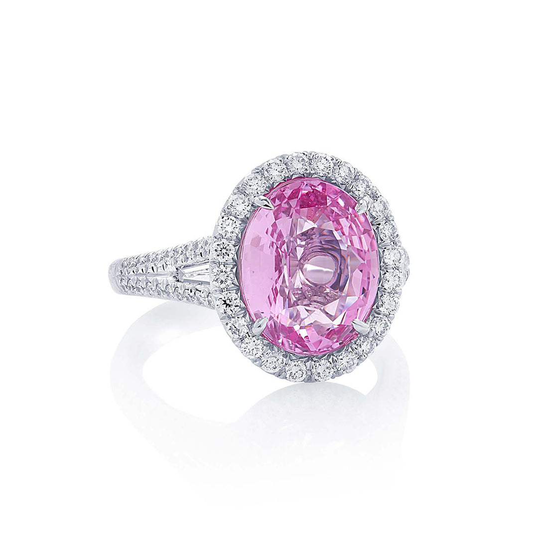 5.52 ct. Oval Pink Sapphire & Diamond Ring in Platinum