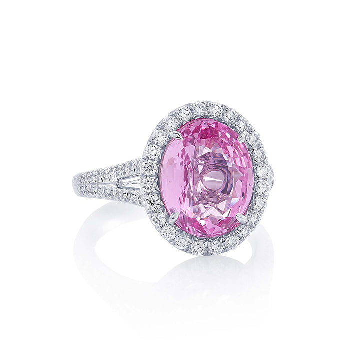 5.52 ct. Oval Pink Sapphire & Diamond Ring in Platinum