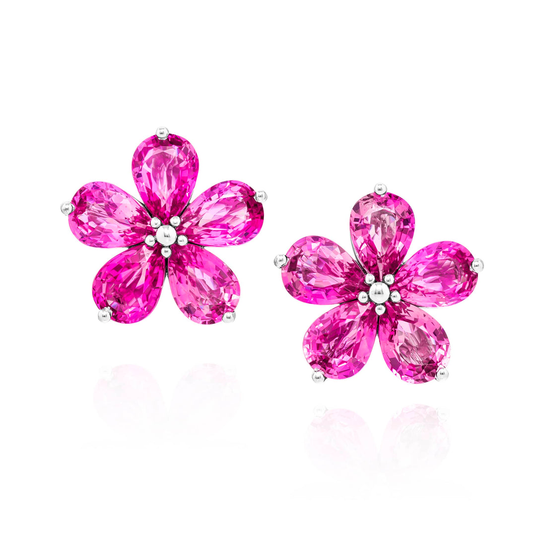 Platinum Pear-Shaped Pink Sapphire Floral Stud Earrings