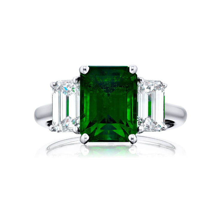 6.21 ct. Certified Emerald-Cut Pink Sapphire and Diamond Ring in Platinum