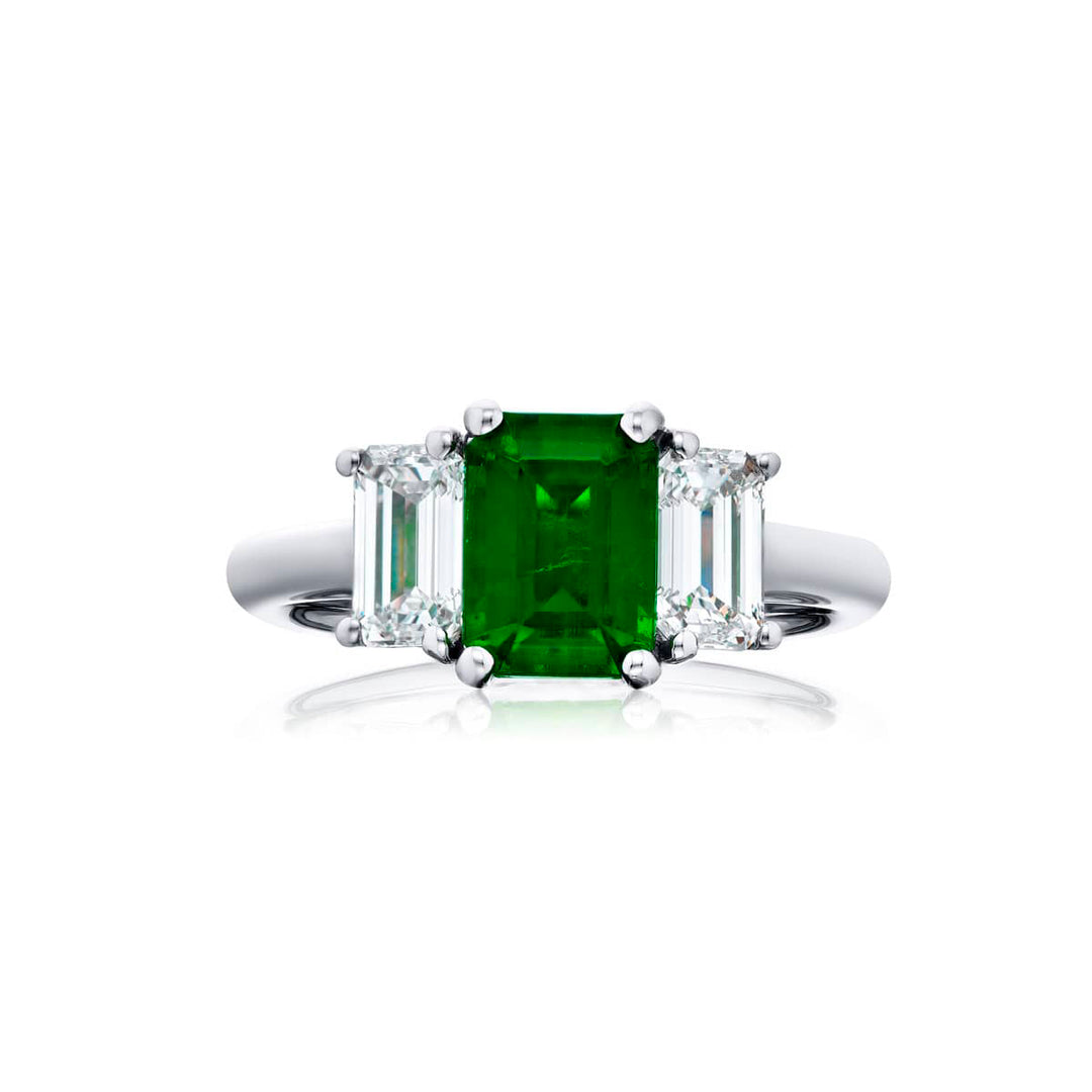 Stunning 1.43 ct. Vivid Emerald-Cut Emerald and Diamond Ring in Platinum