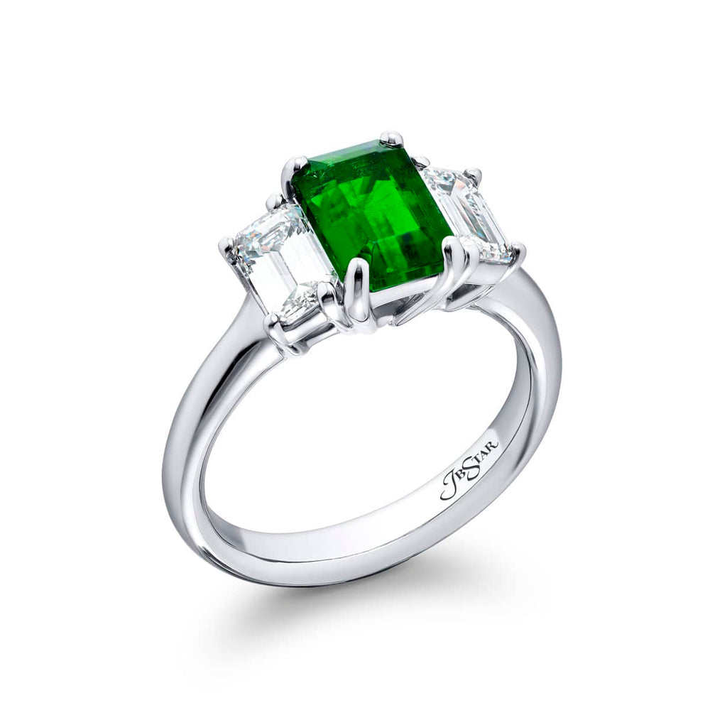 Stunning 1.43 ct. Vivid Emerald-Cut Emerald and Diamond Ring in Platinum