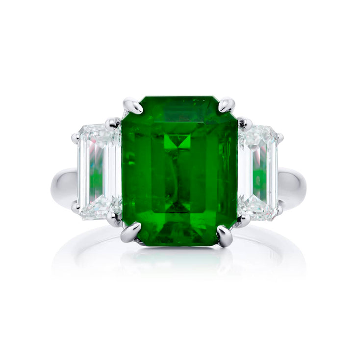 Platinum Emerald-Cut Vivid Colombian Emerald Certified Ring
