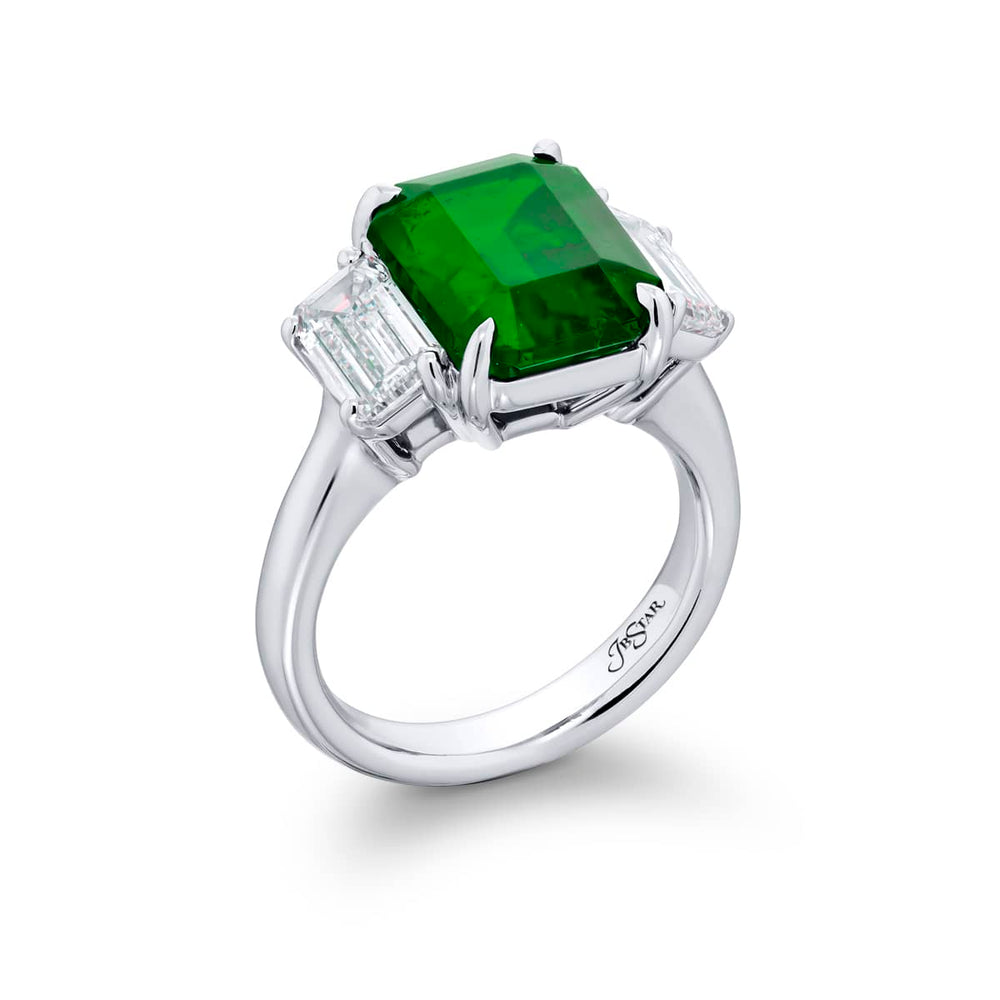 Platinum Emerald-Cut Vivid Colombian Emerald Certified Ring