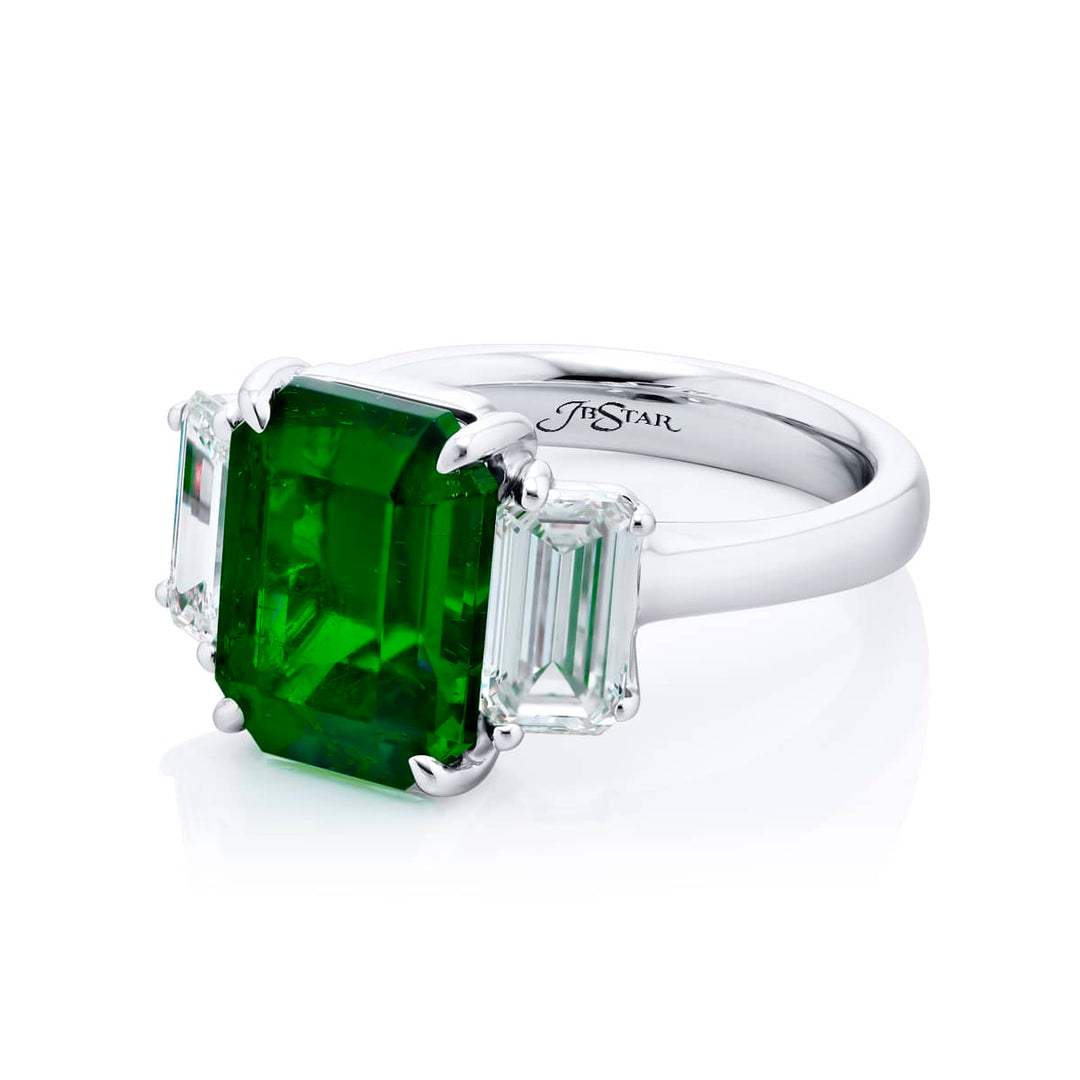 Platinum Emerald-Cut Vivid Colombian Emerald Certified Ring