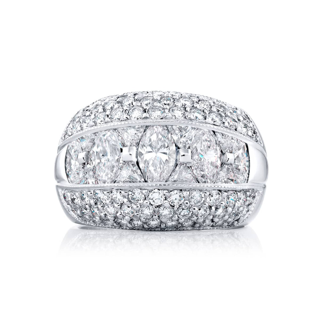 Platinum Marquise and Trillion Diamond Three-Row Band