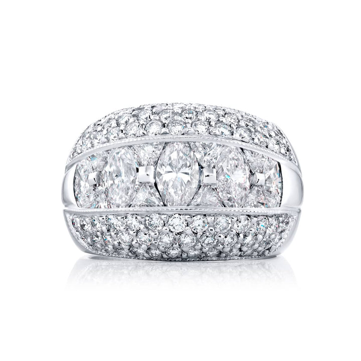 Platinum Marquise and Trillion Diamond Three-Row Band