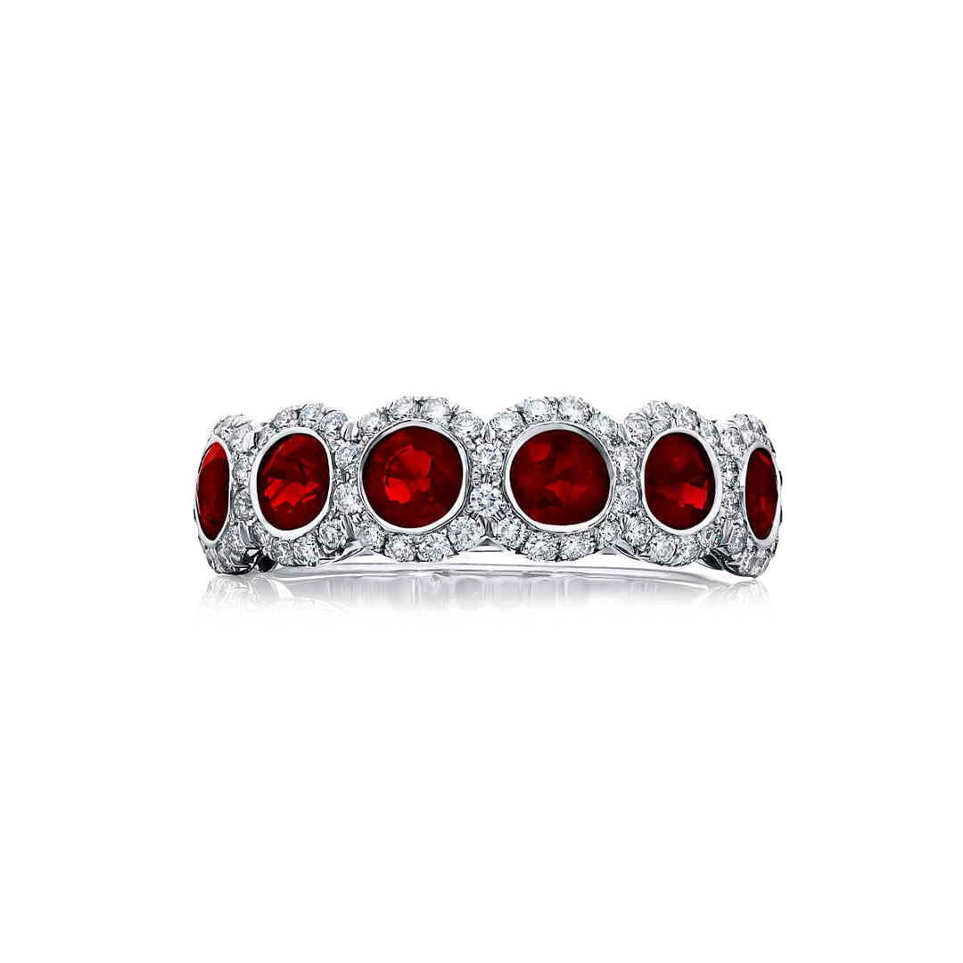 Platinum Round Ruby and Diamond Micro Pave Band