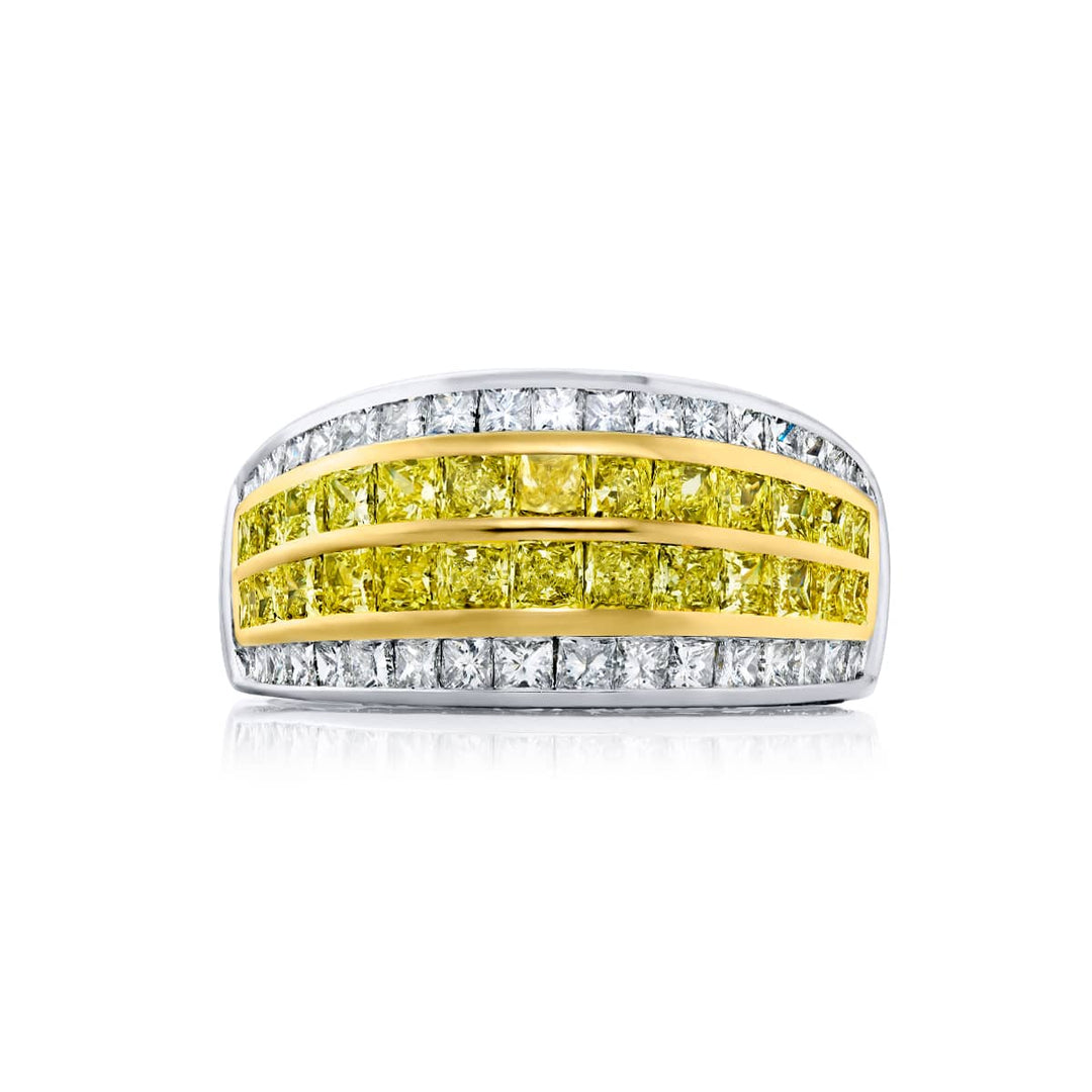 18K Yellow Gold and Platinum Princess-Cut Fancy Yellow Diamond Band
