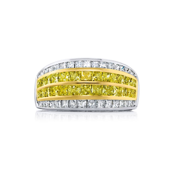 18K Yellow Gold and Platinum Princess-Cut Fancy Yellow Diamond Band