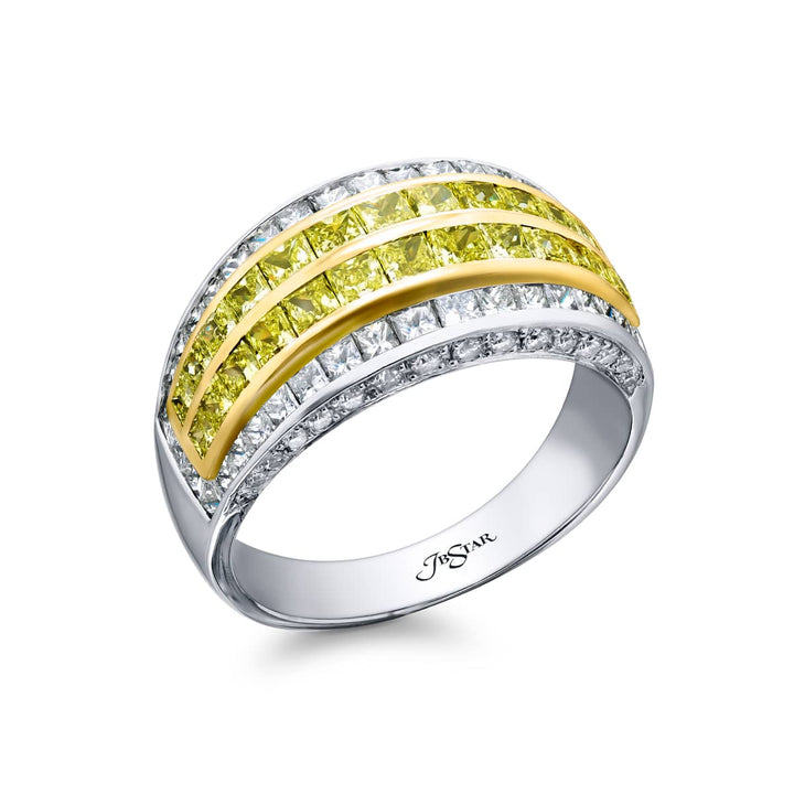 18K Yellow Gold and Platinum Princess-Cut Fancy Yellow Diamond Band