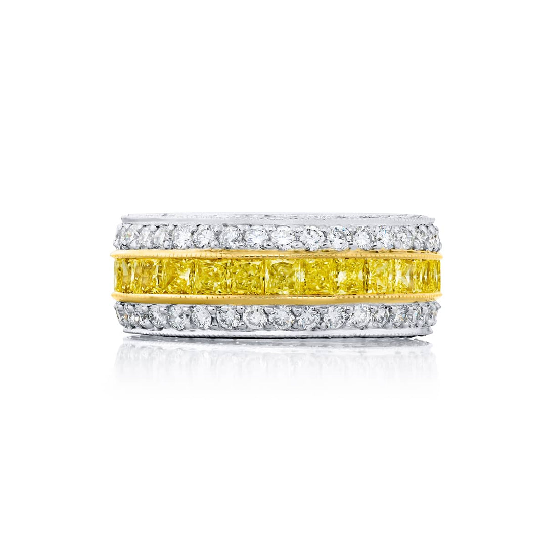 Platinum and 18K Yellow Gold Princess-Cut Fancy Yellow Diamond Eternity Band