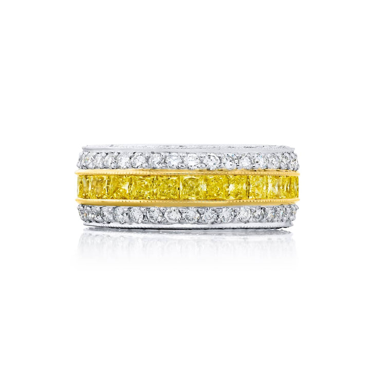 Platinum and 18K Yellow Gold Princess-Cut Fancy Yellow Diamond Eternity Band