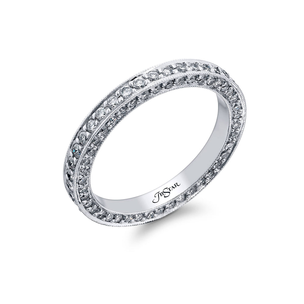 Alluring Eternity: Our classic Pave Diamond Eternity Band. These three-sided pave diamonds are handcrafted in pure platinum.