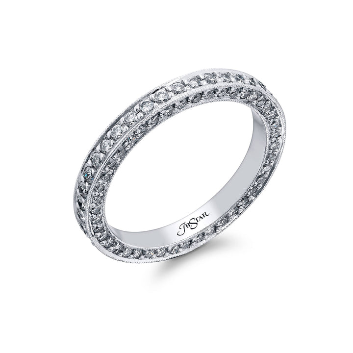 Alluring Eternity: Our classic Pave Diamond Eternity Band. These three-sided pave diamonds are handcrafted in pure platinum.