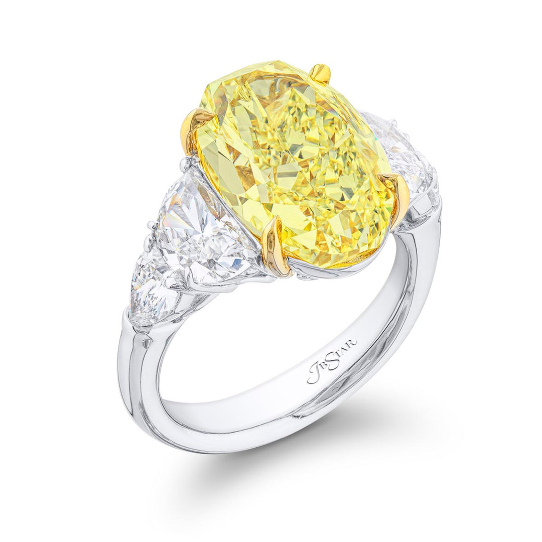 7.53 ct. Fancy Intense Yellow Oval Diamond Ring with Half-Moon & Shield Side Stones
