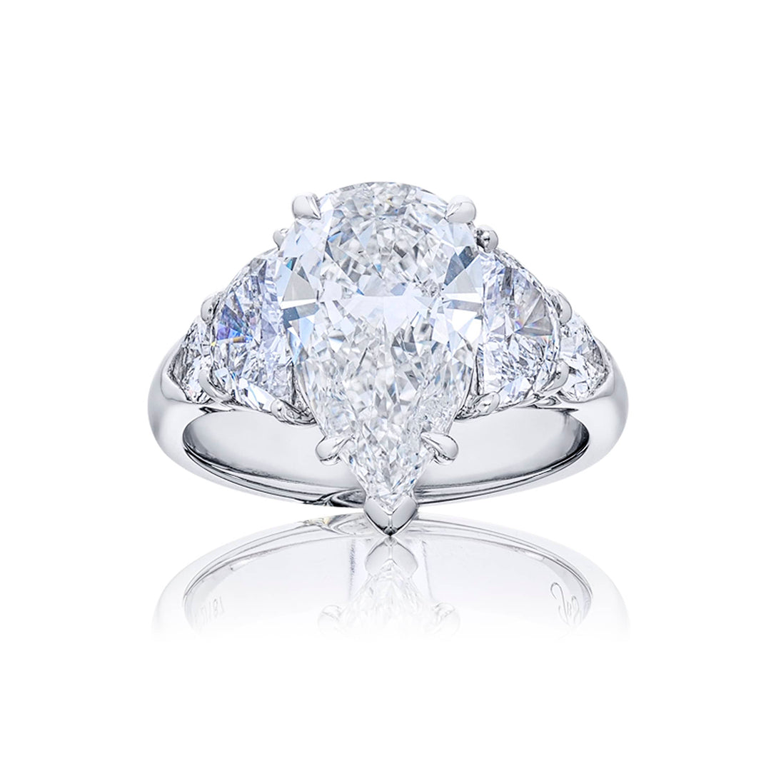 3.02 ct. GIA-Certified Pear-Shaped Diamond Ring with Half-Moon & Shield Side Stones in Platinum