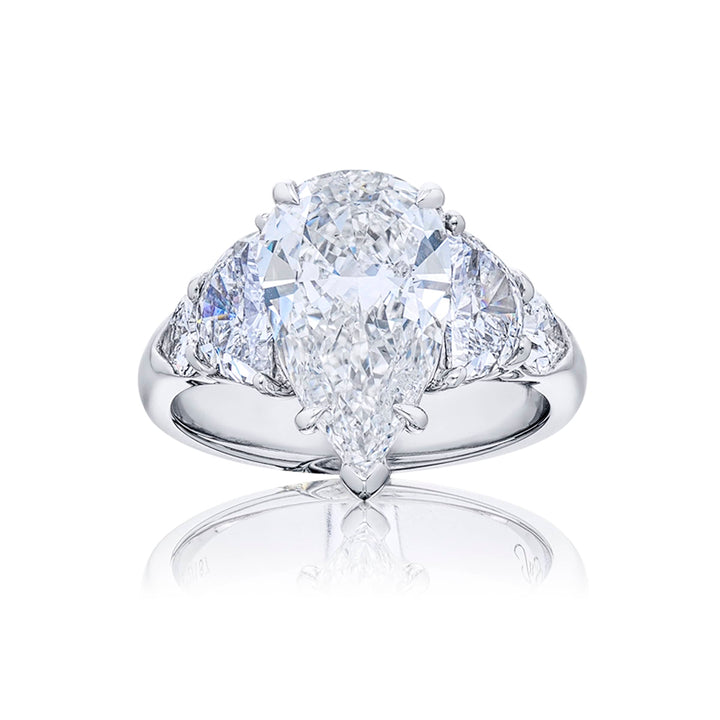 3.02 ct. GIA-Certified Pear-Shaped Diamond Ring with Half-Moon & Shield Side Stones in Platinum