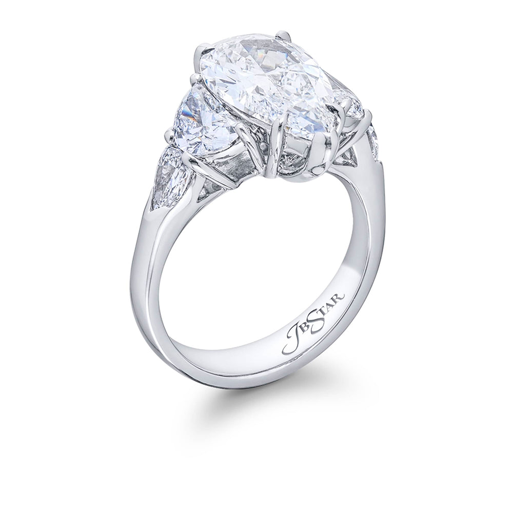 3.02 ct. GIA-Certified Pear-Shaped Diamond Ring with Half-Moon & Shield Side Stones in Platinum