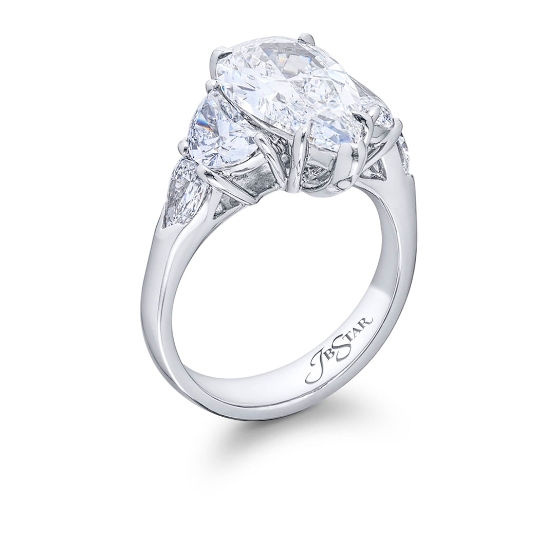 3.02 ct. GIA-Certified Pear-Shaped Diamond Ring with Half-Moon & Shield Side Stones in Platinum