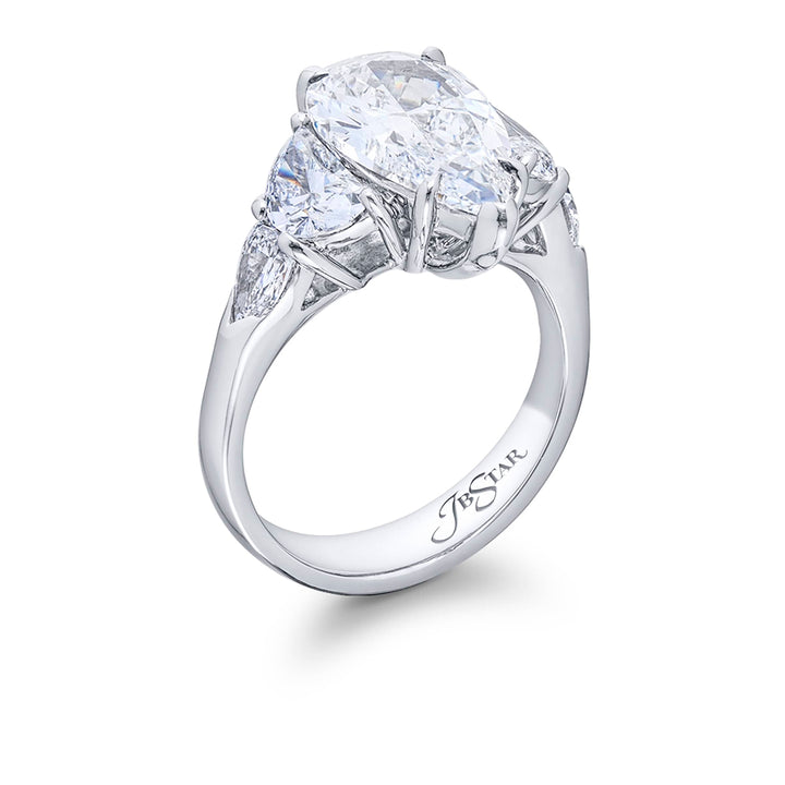 3.02 ct. GIA-Certified Pear-Shaped Diamond Ring with Half-Moon & Shield Side Stones in Platinum