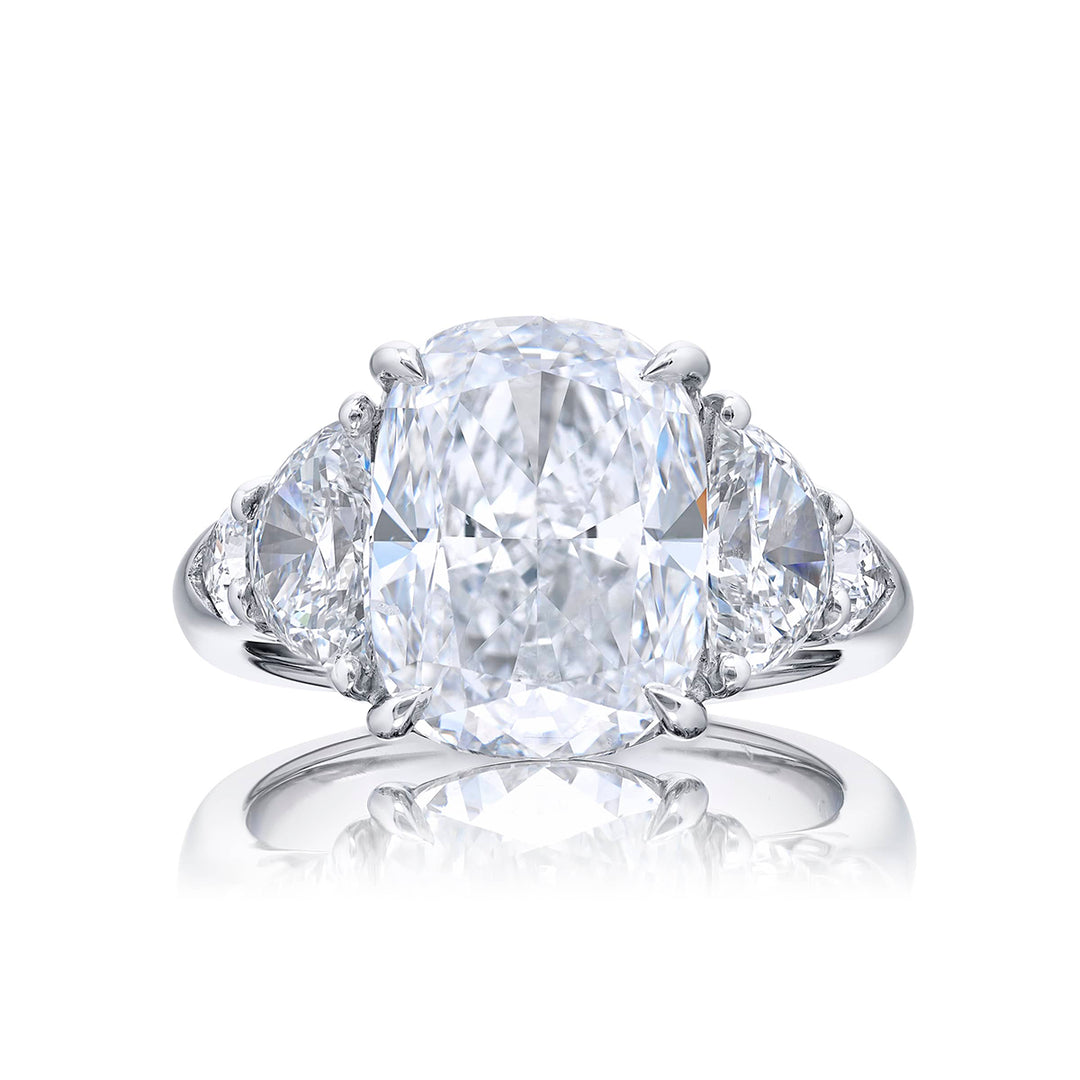 5.03 ct. GIA-Certified Cushion-Cut Diamond Ring with Half-Moon & Shield Diamonds in Platinum